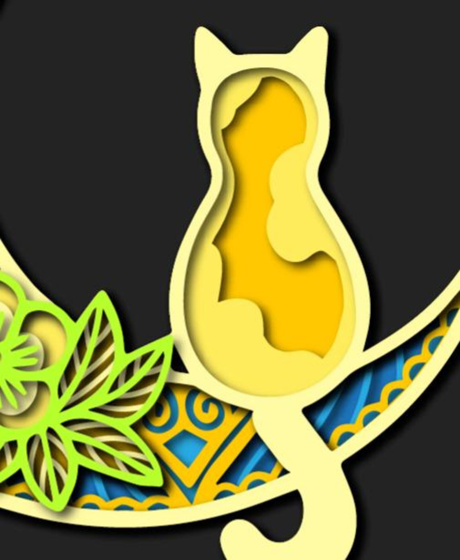 Multilayer 3D Moonlit Cat Wall Art