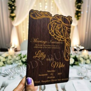 Floral Designer Wooden Wedding Invitation Card with corner flower artwork