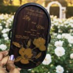 Double Layer Floral Wooden Wedding Invitation Card with raised flower design