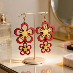 Wooden Floral Bloom Earrings for Women