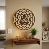 Woody Buddy Ganesha Wall Art with Lotus Mandala
