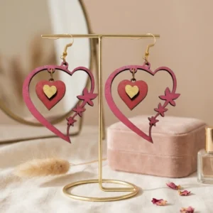 Wooden Heart Floral Earrings for Women