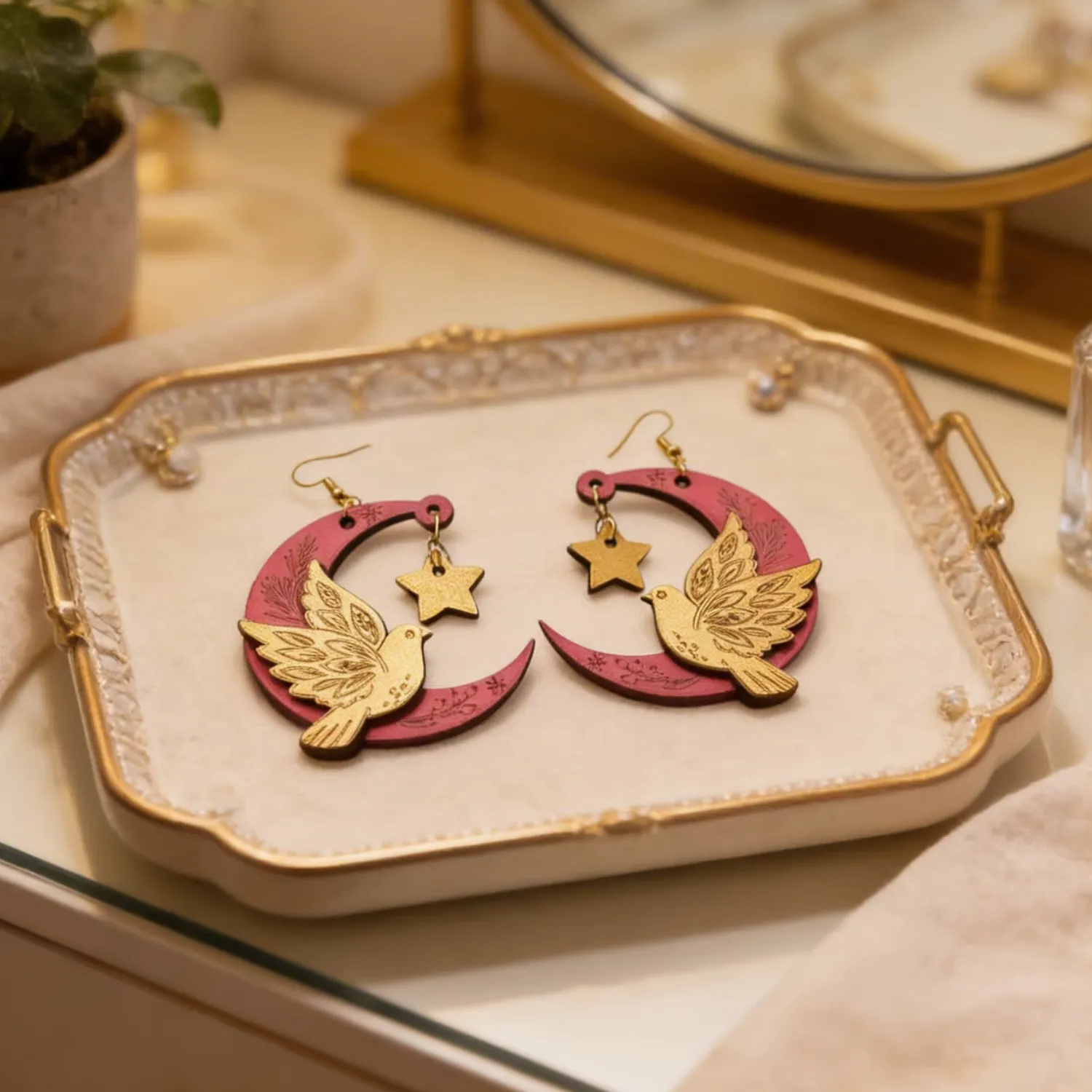 Wooden Moon Dove Earrings for Women Wooden Moon Dove Earrings for Women