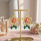 Wooden Sunset Floral Earrings for Women