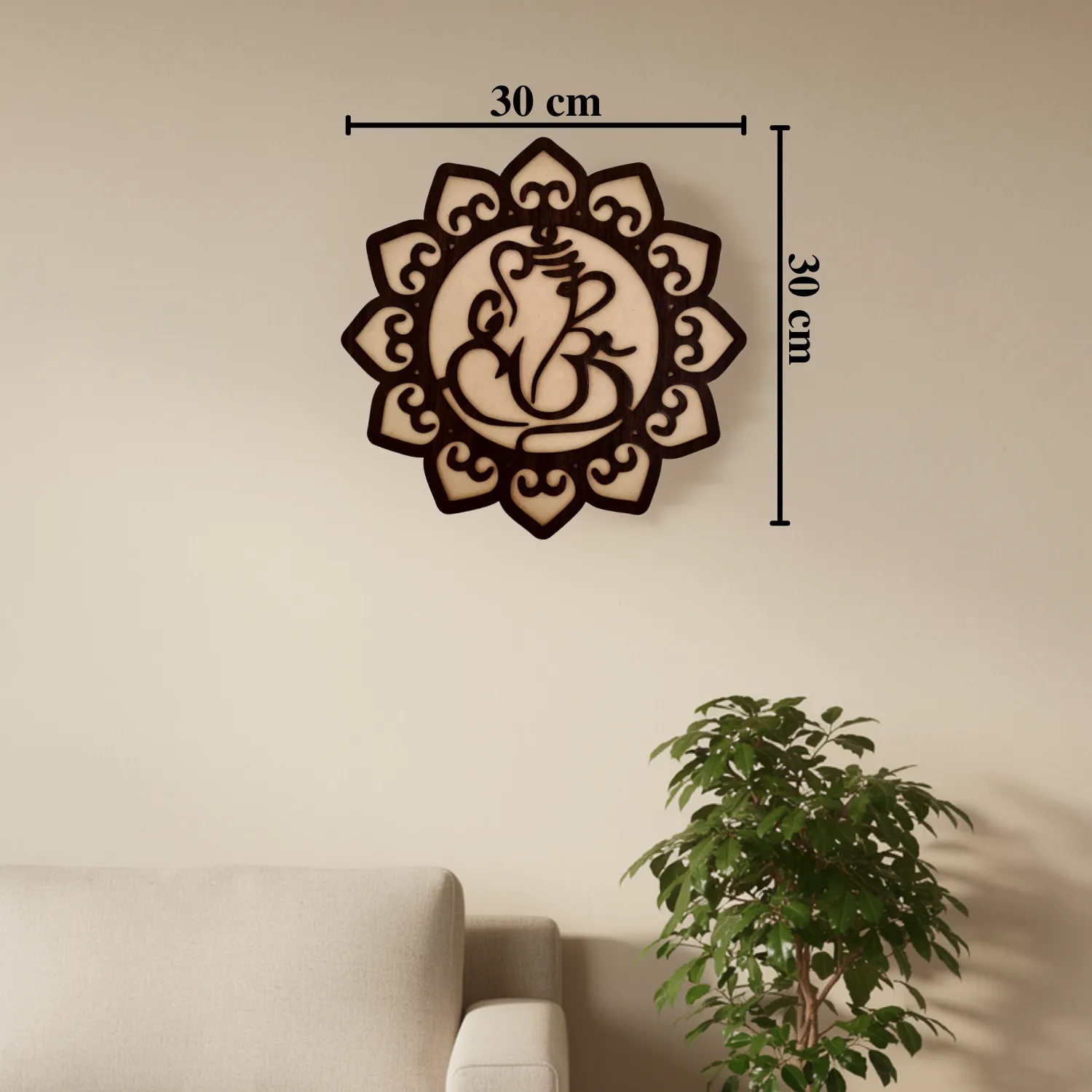 Woody Buddy Ganesha Wall Art with Floral Mandala