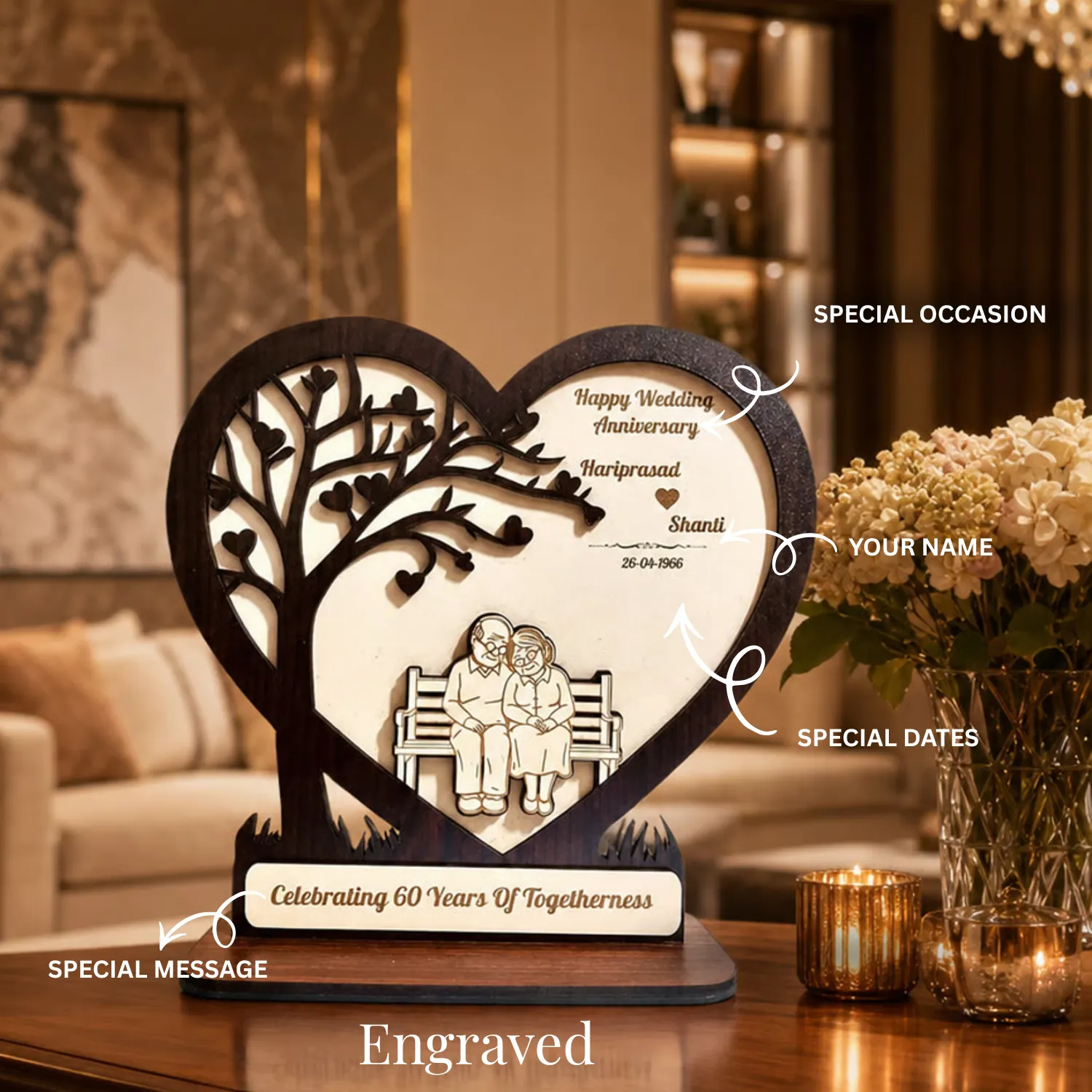 Personalized Timeless Love Wooden Desk Art