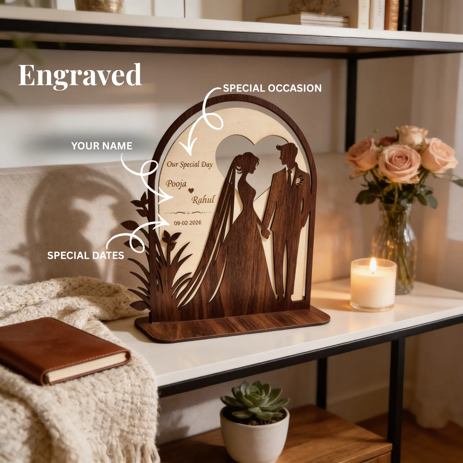 Personalized Ever Pair Wooden Desk Art