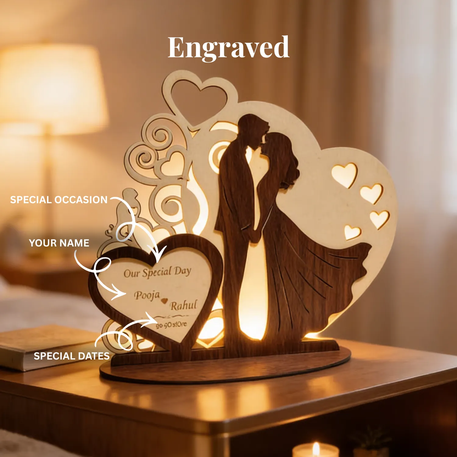 Personalized Heart Frame Wooden Desk Art