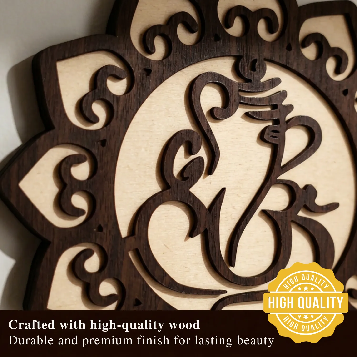Woody Buddy Ganesha Wall Art with Floral Mandala