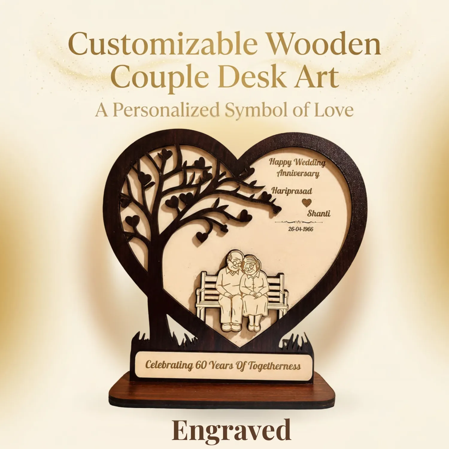 Personalized Timeless Love Wooden Desk Art