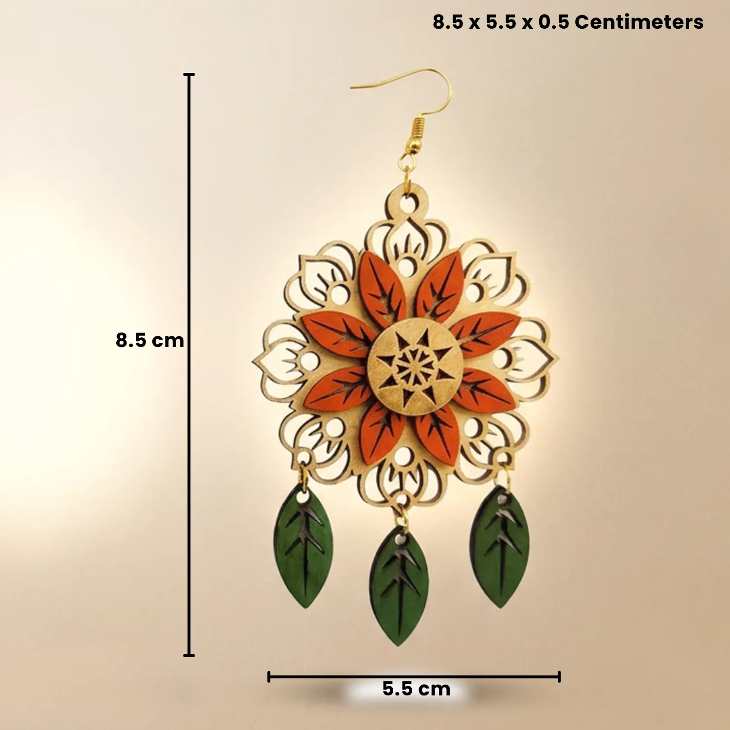Wooden Floral Mandala Earrings for Women