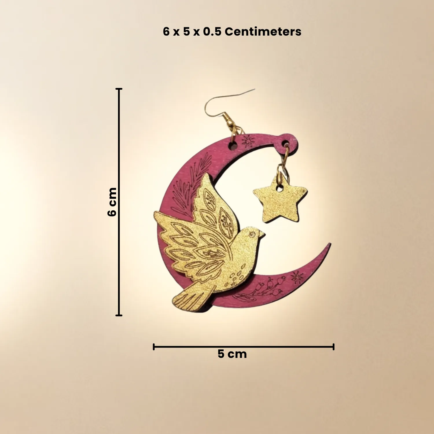 Wooden Moon Dove Earrings for Women