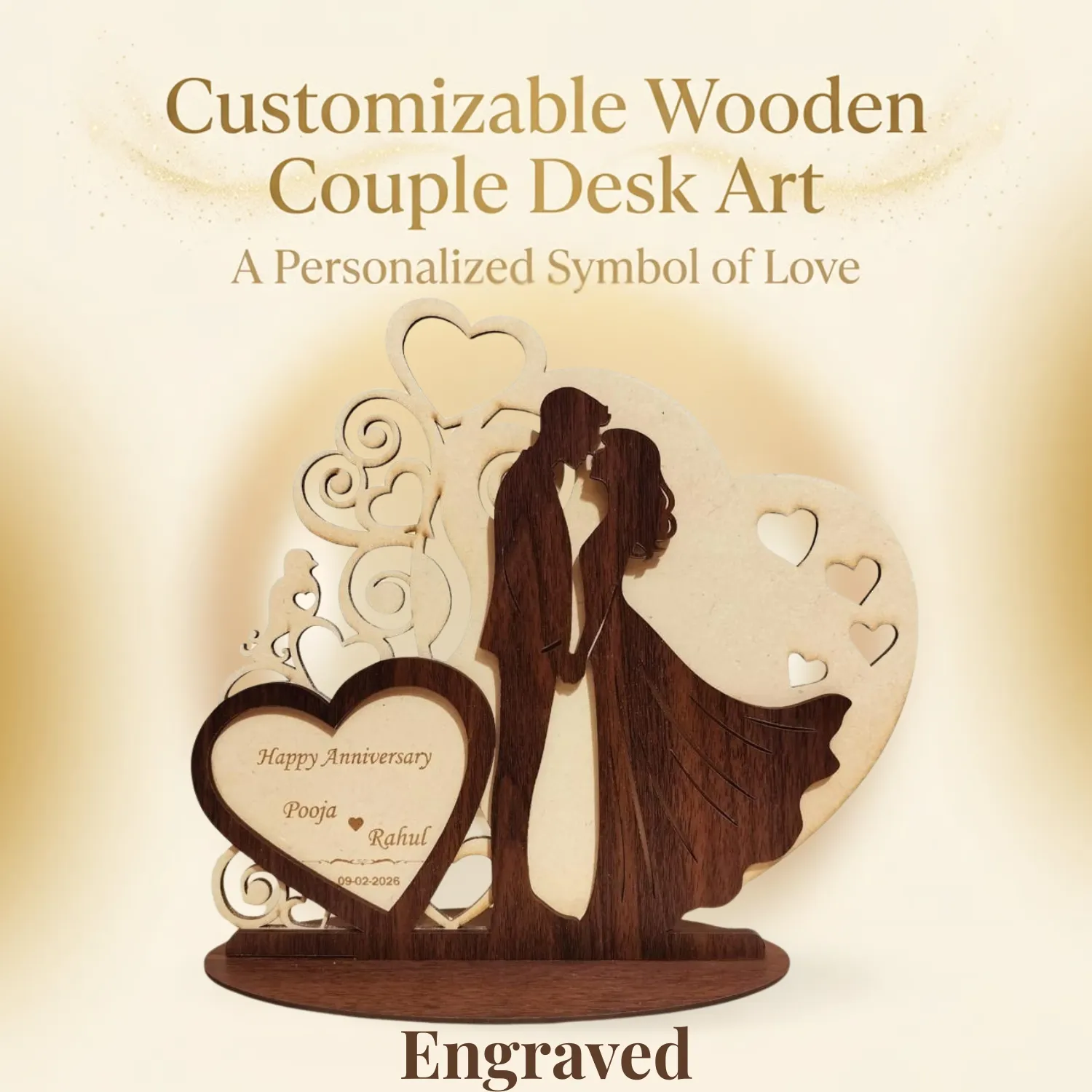 Personalized Heart Frame Wooden Desk Art
