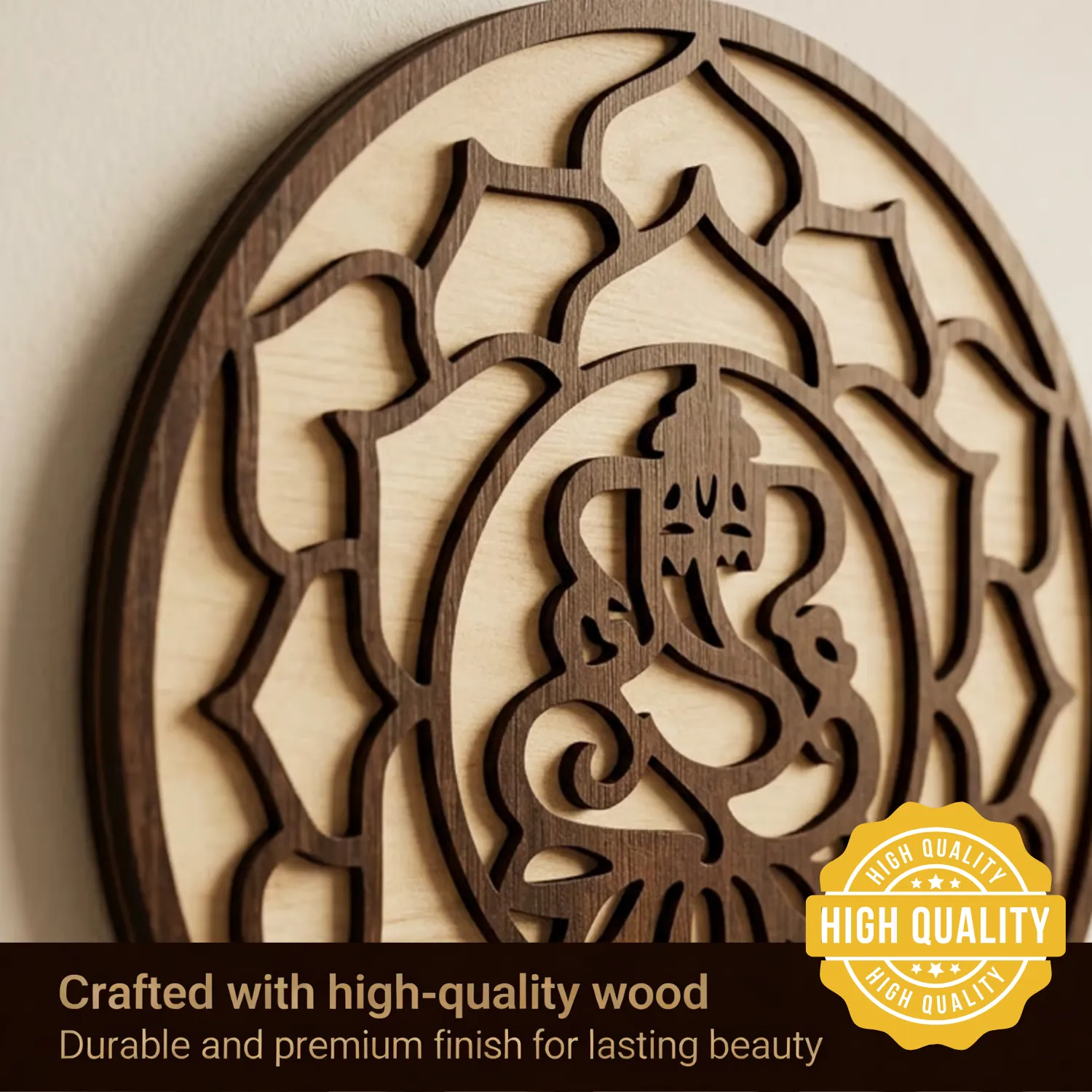 Woody Buddy Ganesha Wall Art with Lotus Mandala