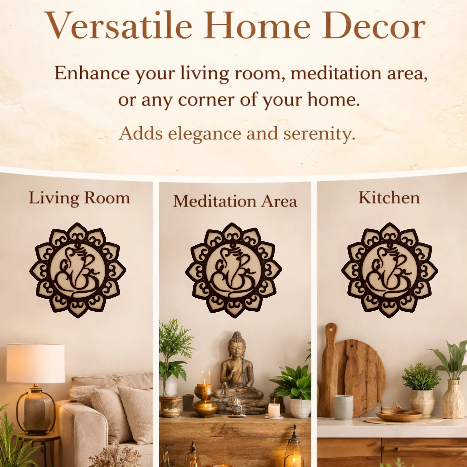 Woody Buddy Ganesha Wall Art with Floral Mandala