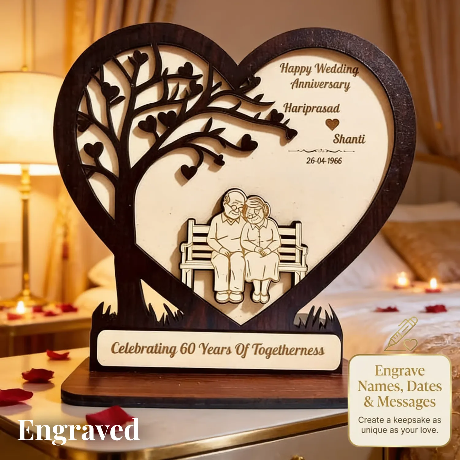 Personalized Timeless Love Wooden Desk Art