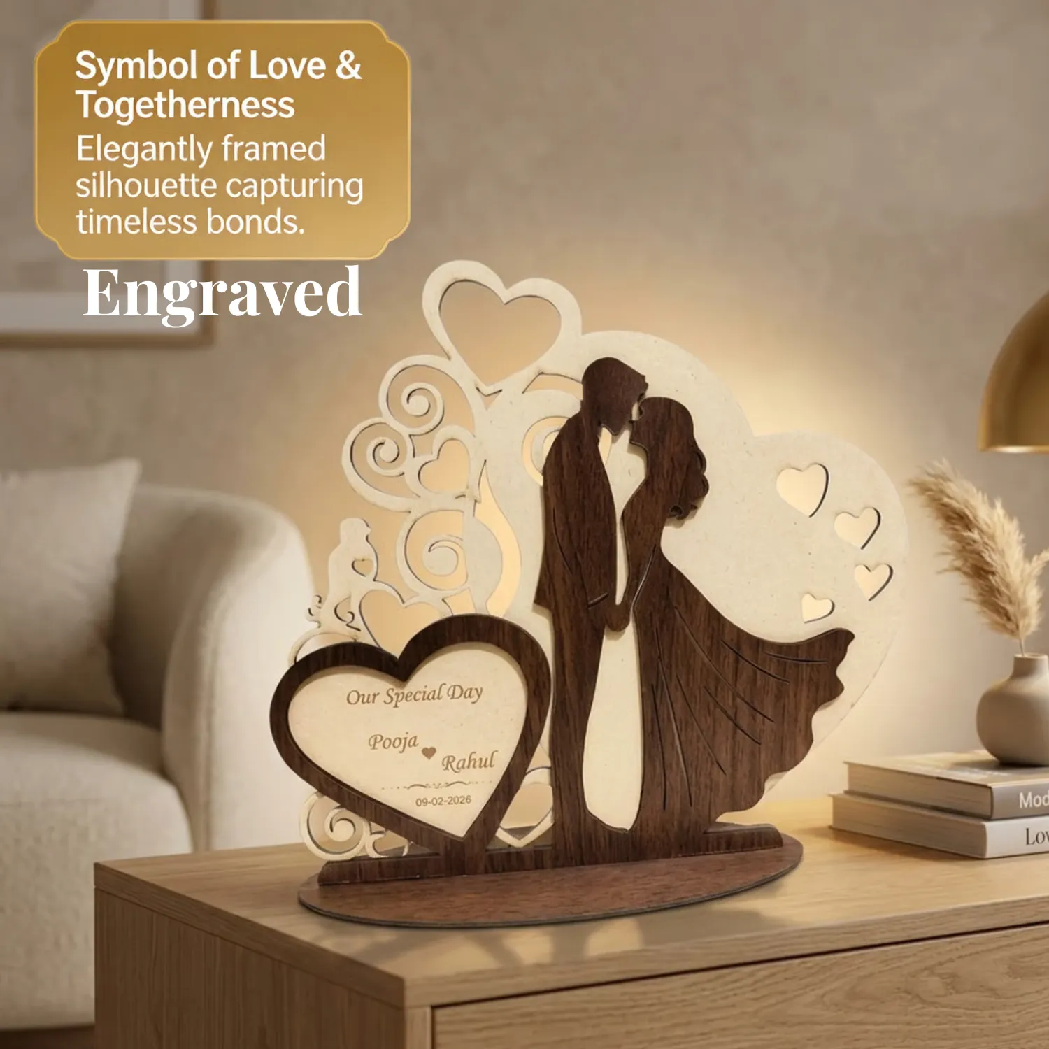 Personalized Heart Frame Wooden Desk Art