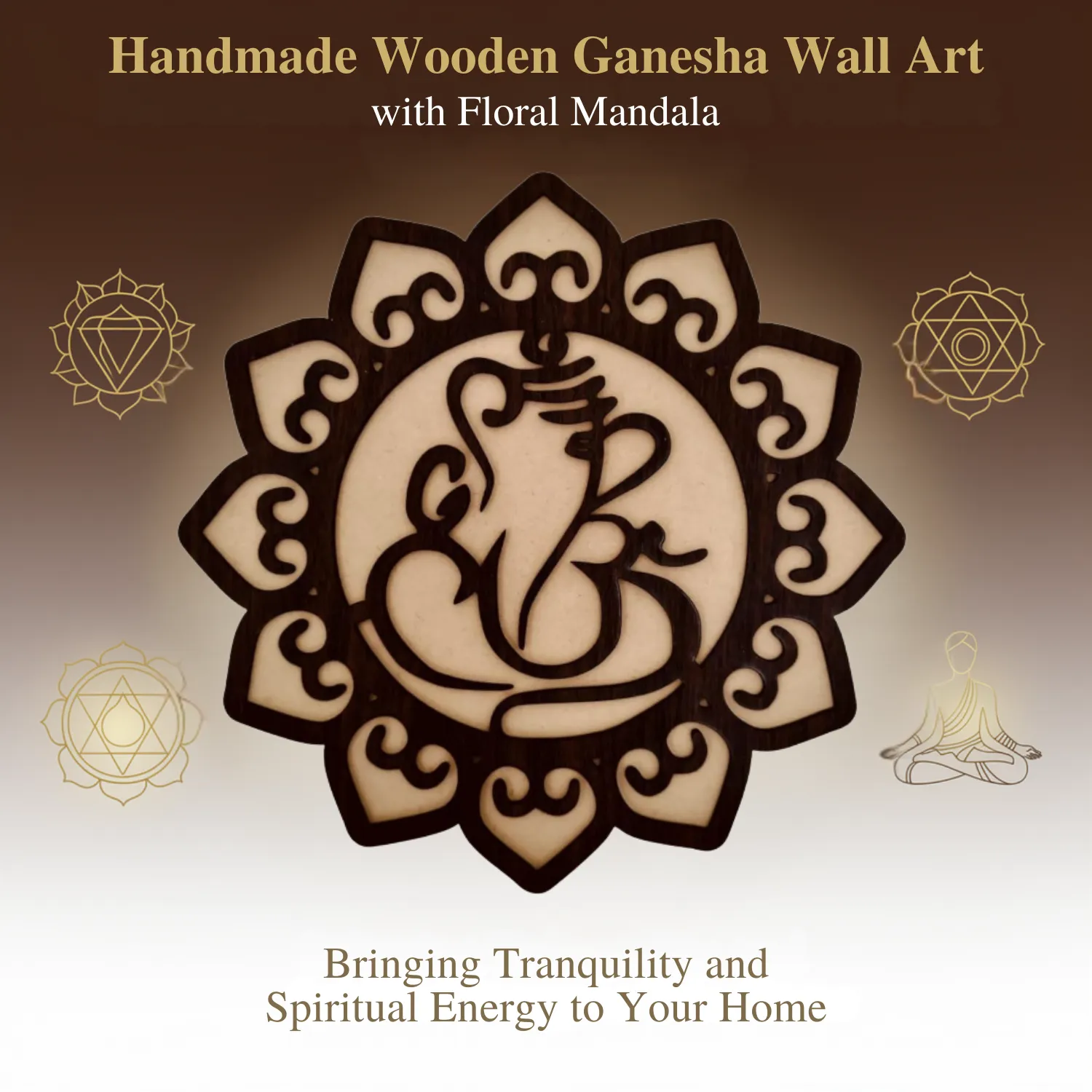 Woody Buddy Ganesha Wall Art with Floral Mandala