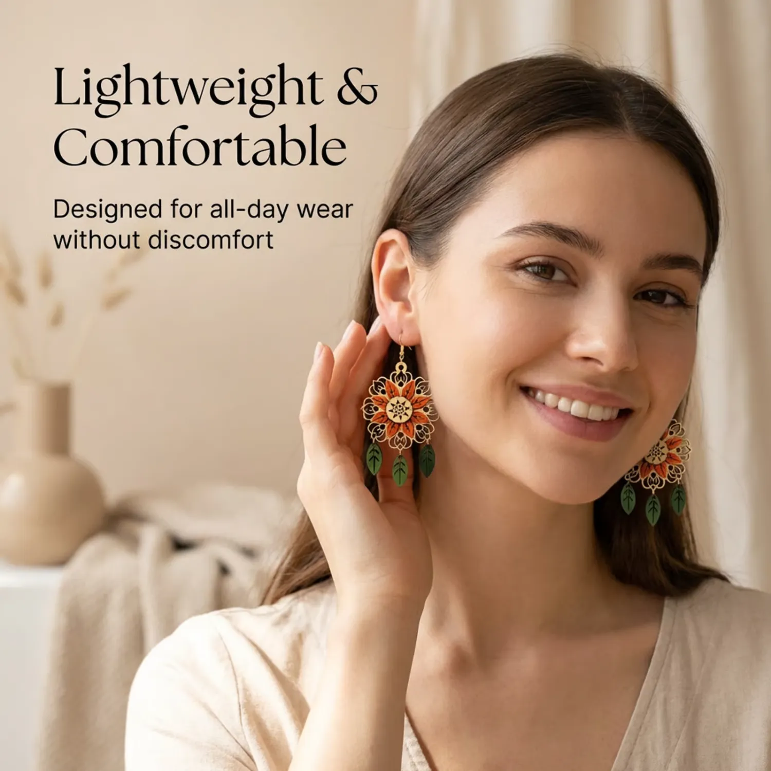 Wooden Floral Mandala Earrings for Women