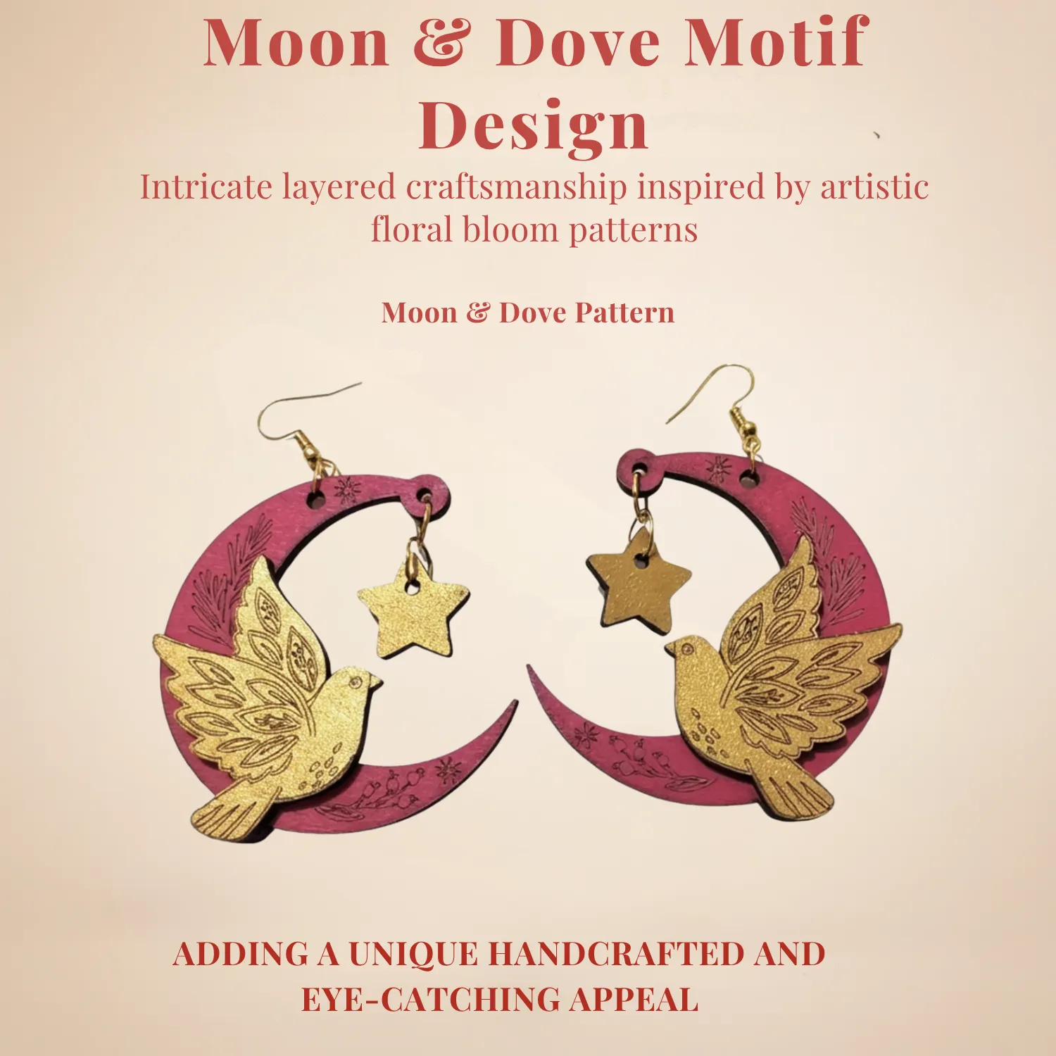 Wooden Moon Dove Earrings for Women