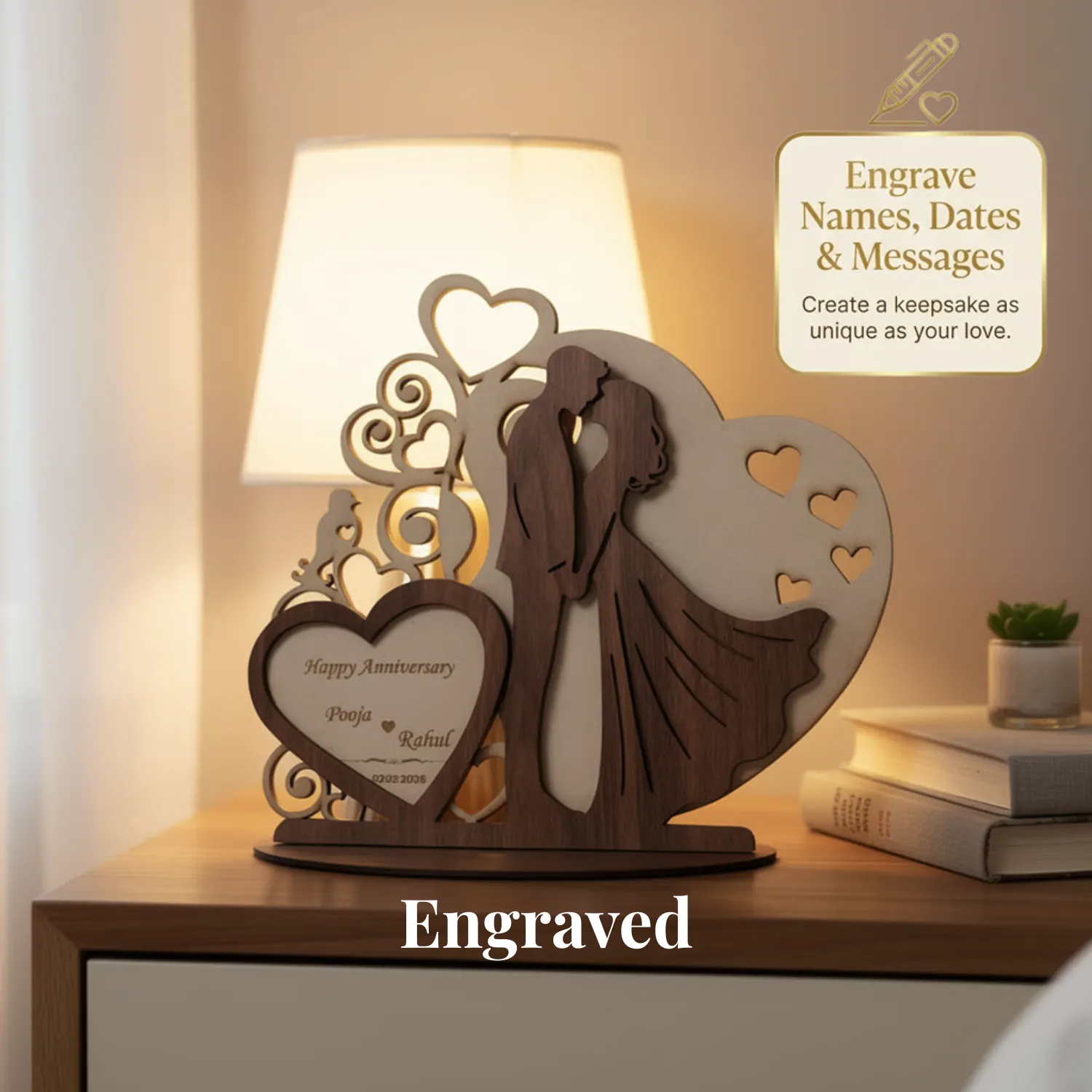Personalized Heart Frame Wooden Desk Art