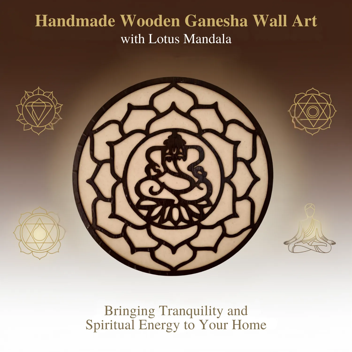 Woody Buddy Ganesha Wall Art with Lotus Mandala