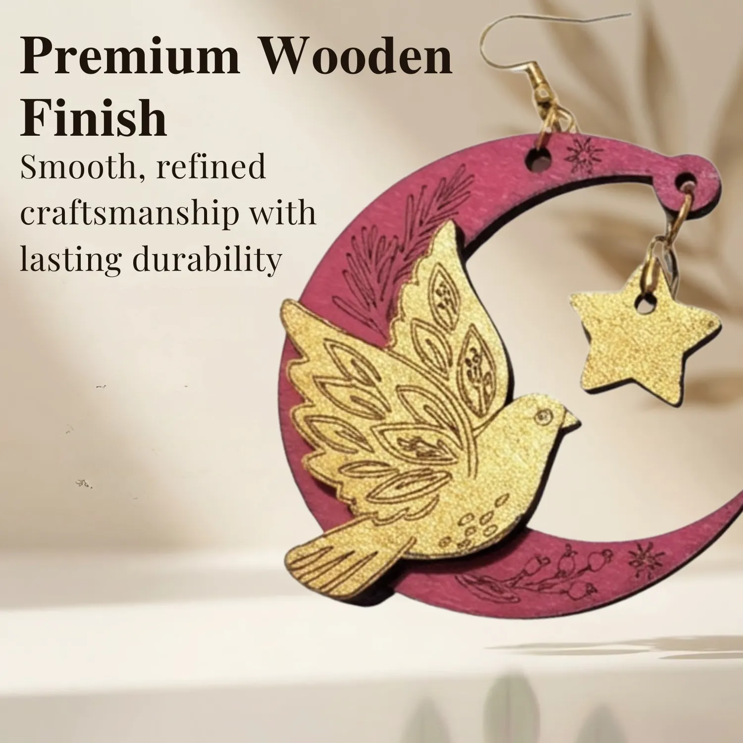 Wooden Moon Dove Earrings for Women