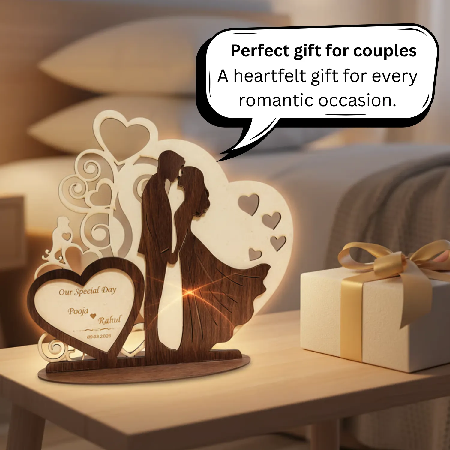 Personalized Heart Frame Wooden Desk Art