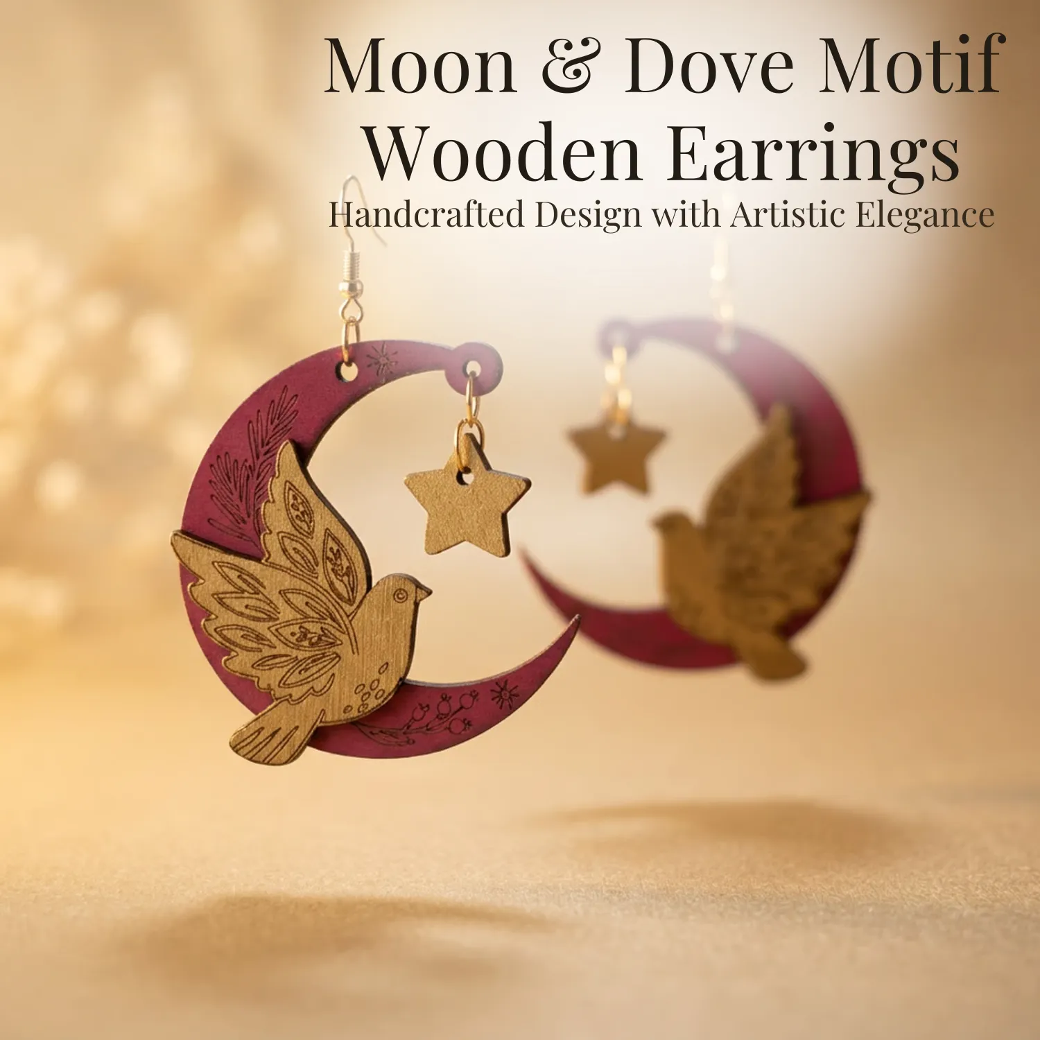 Wooden Moon Dove Earrings for Women