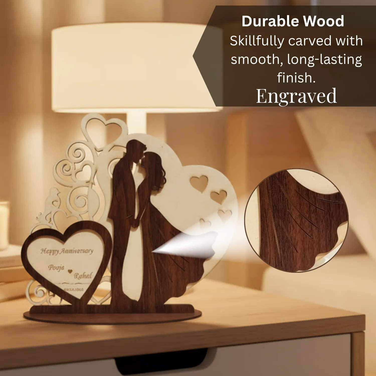 Personalized Heart Frame Wooden Desk Art