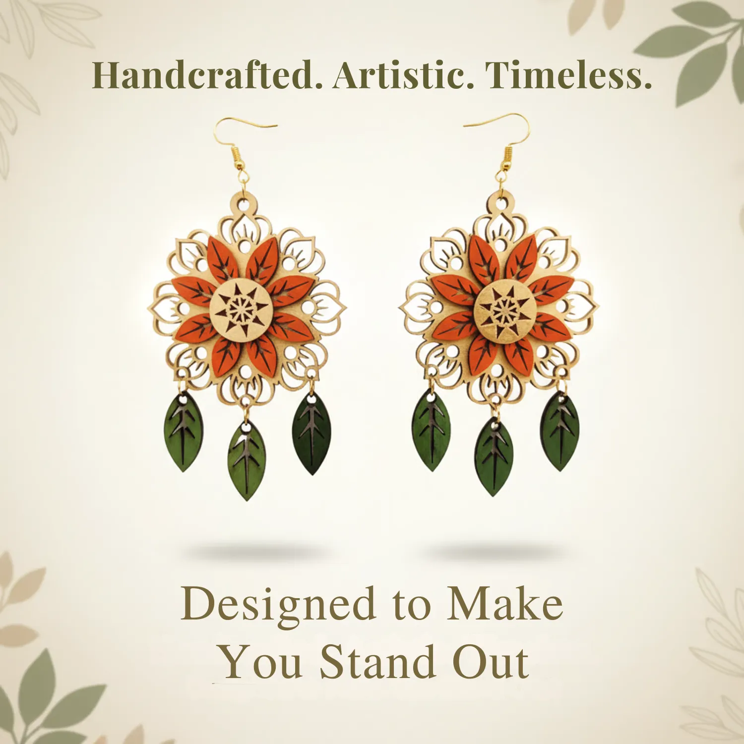 Wooden Floral Mandala Earrings for Women
