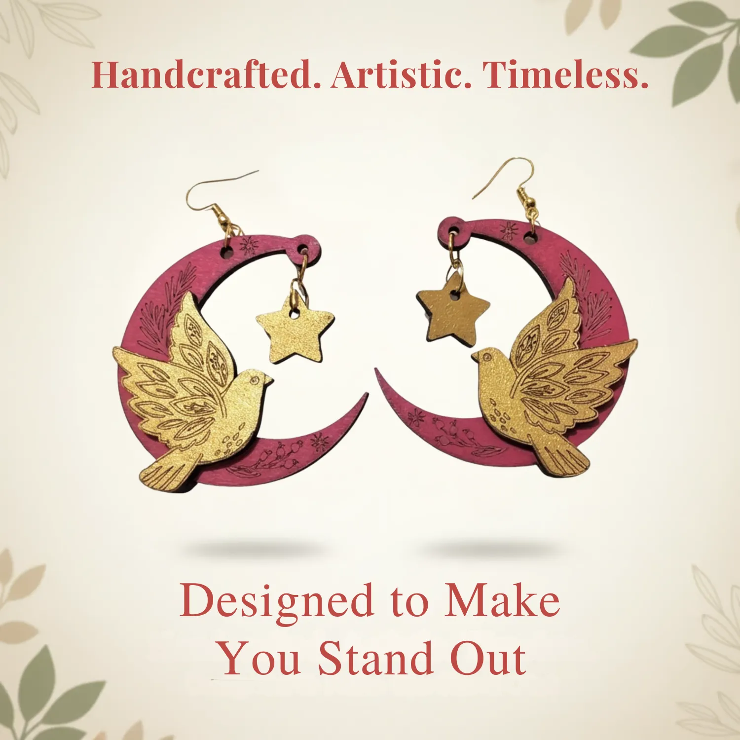 Wooden Moon Dove Earrings for Women